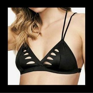 Sam Edelman Cut-Out Slit Strappy Black Satin Bra Bralette size Medium